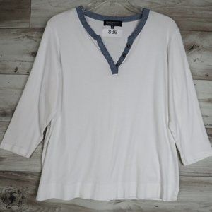 Jones NY* Women's 3/4 Sleeve V-Neck 1/4 Button Down‎ Straight Hem Shirt~ 1X